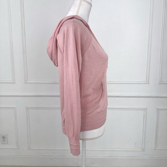 Athleta Pink Knit V Neck Hoodie Pocket Casual Sweater Top Women's XS - Picture 7 of 10